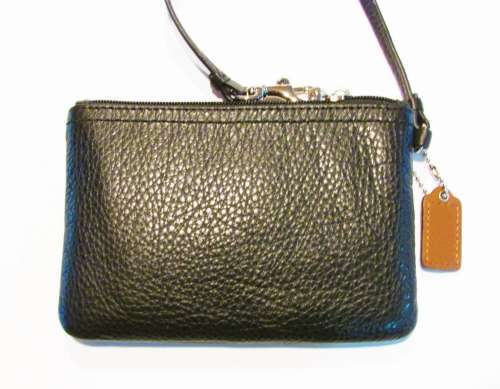 NWT COACH BLACK WRISTLET F51763-COACH BLACK LEATHER PARK WRISTLET-BAG ACCESSORY